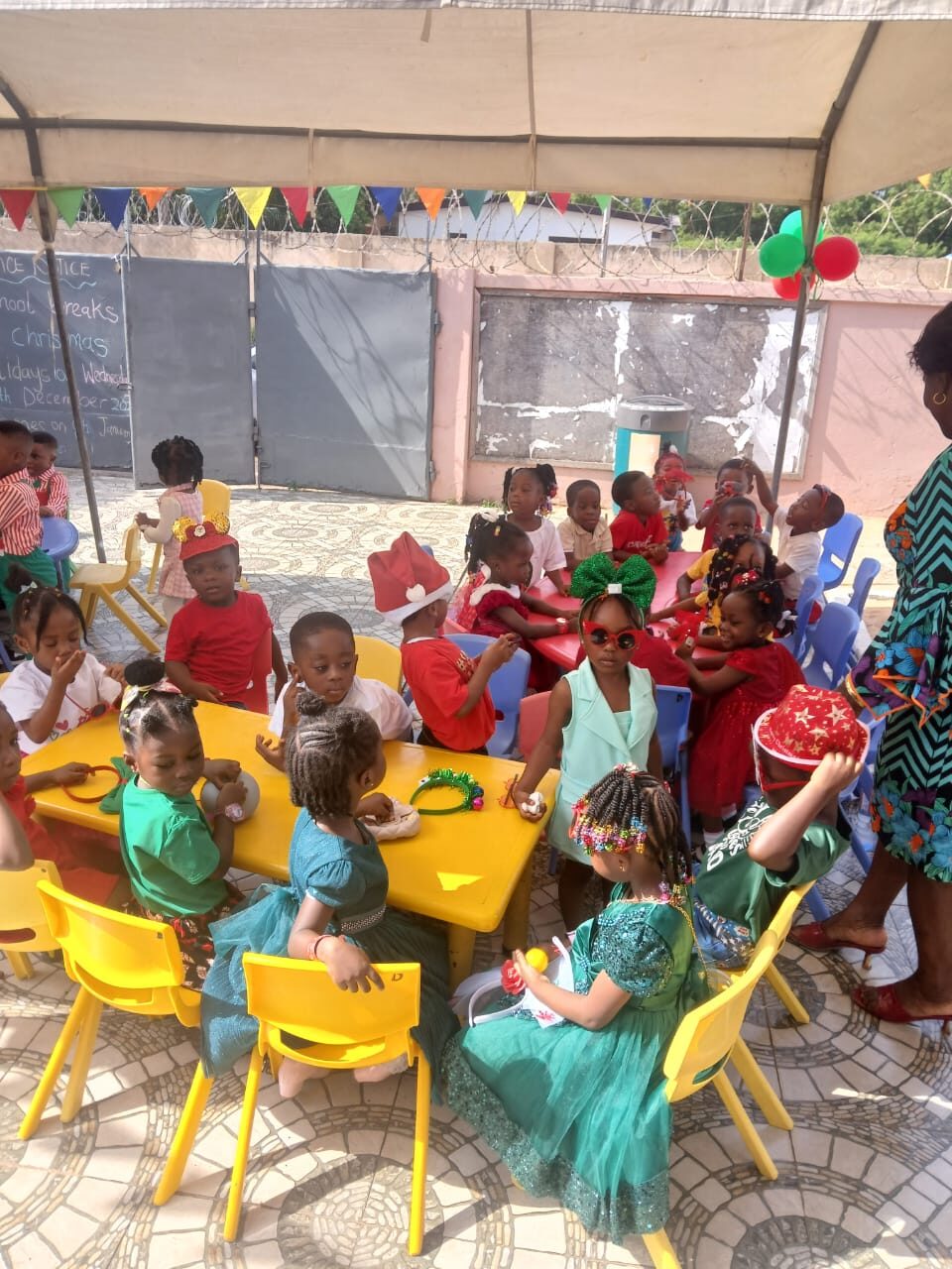 Outdoor Celebration — Colourful flags and happy faces